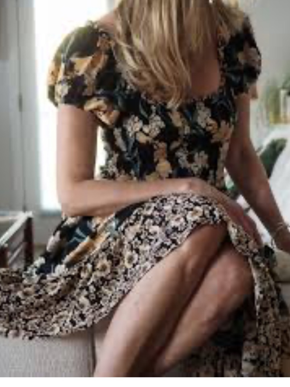 Band of the Free Smocked Floral Midi Dress in Black and Mustard. Size Medium